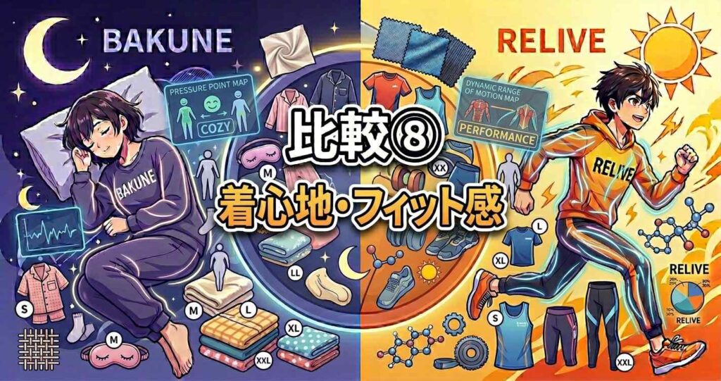 比較8:バクネとリライブの着心地とフィット感の比較