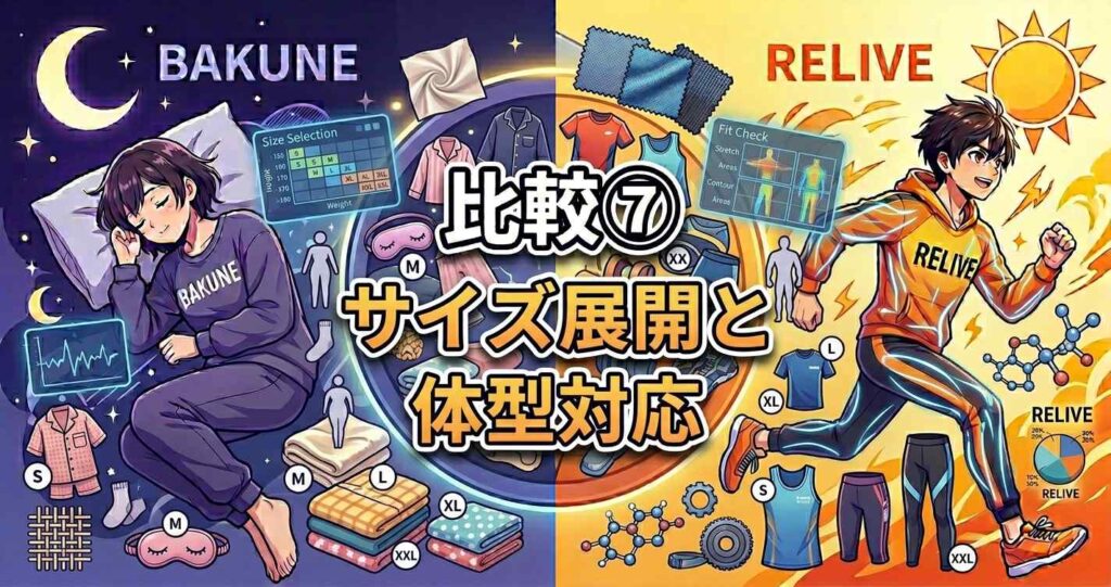 比較7:バクネとリライブのサイズ展開と体型対応の比較