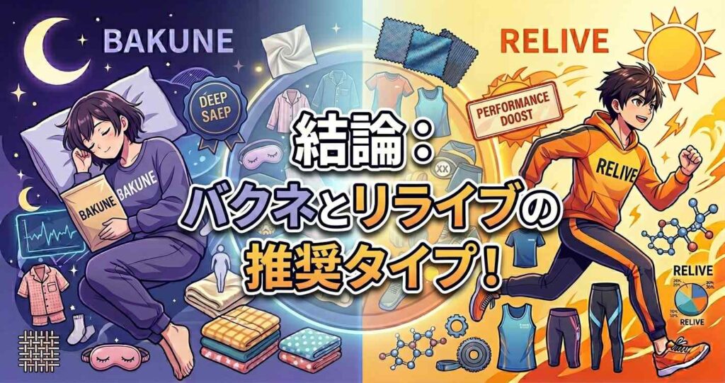 結論:バクネとリライブはどんな人にどちらのタイプがおすすめか