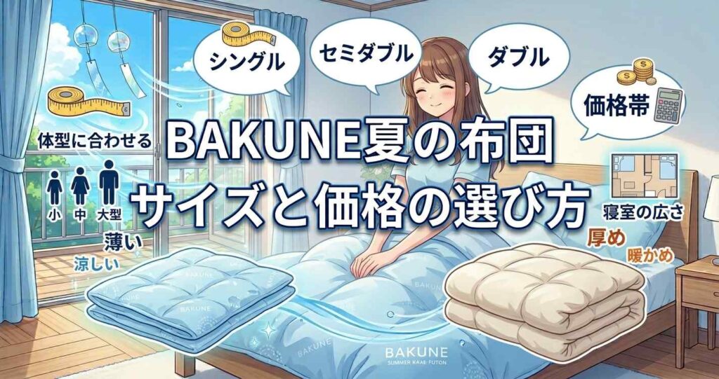 体型や寝室に合わせたBAKUNE夏用掛け布団のサイズと価格の選び方
