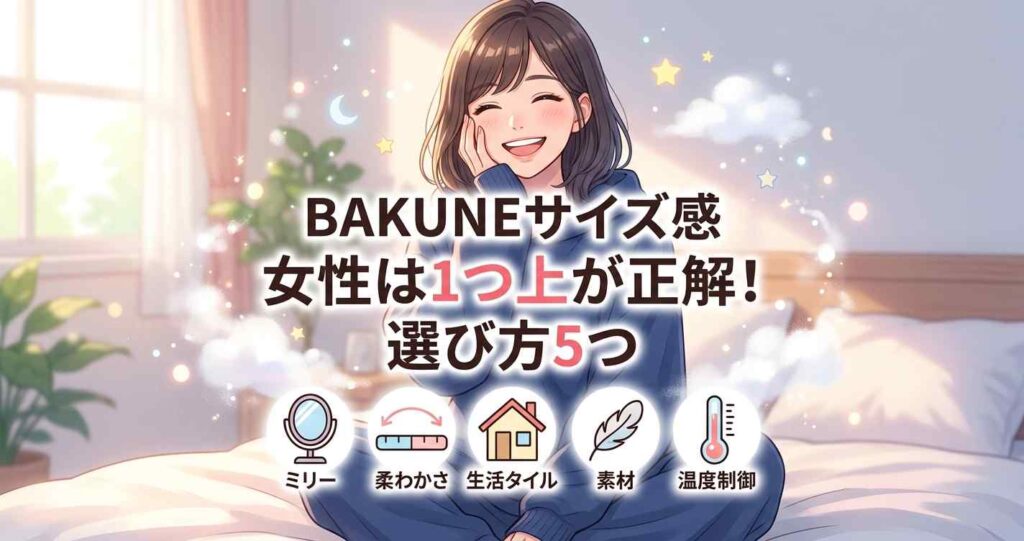 BAKUNEリカバリーウェアの女性向けサイズ感と迷わない選び方のポイント5つを紹介するアイキャッチ画像