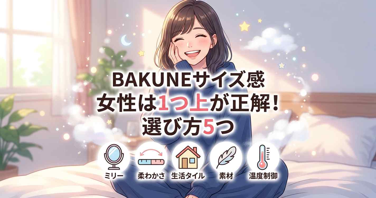BAKUNEリカバリーウェアの女性向けサイズ感と迷わない選び方のポイント5つを紹介するアイキャッチ画像