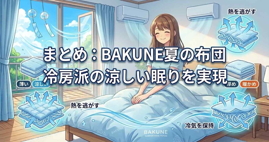 BAKUNE夏用掛け布団の口コミから分かる、冷房環境で涼しく眠りたい人への効果