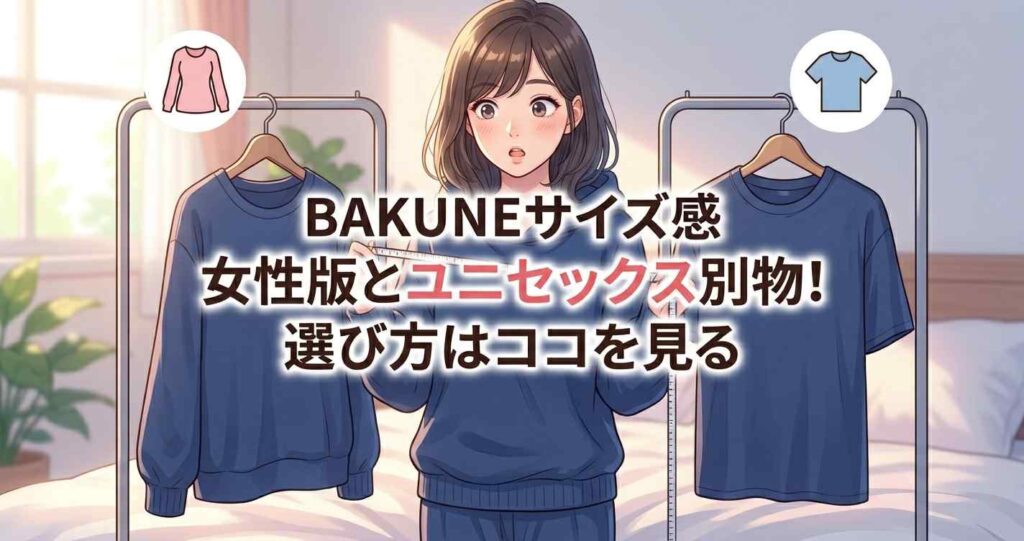 BAKUNEのレディース版とユニセックス版ではサイズ感が異なることを示す比較