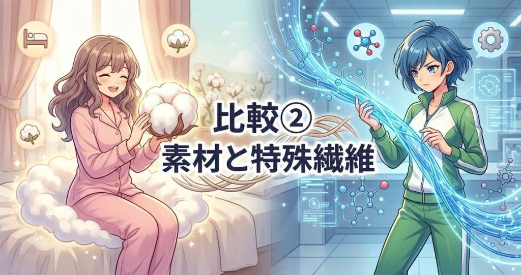 バクネとReDに使用されている素材と特殊繊維の比較