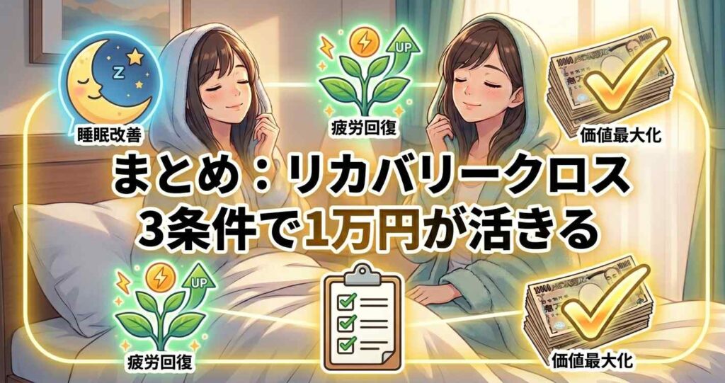 まとめ：3つの条件に当てはまる人にとってベネクスリカバリークロス＋は1万円の価値があるという結論