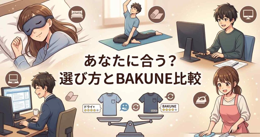 使い方に合わせたベネクススタンダードドライ+の選び方と競合リカバリーウェアBAKUNEとの比較
