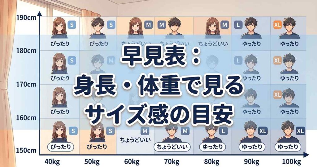 身長・体重別で確認できるベネクスのリカバリーウェアのサイズ感目安の早見表