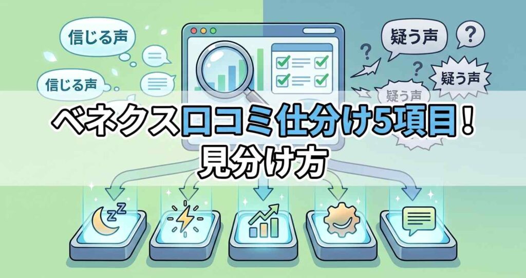 ベネクスリチャージプラスの口コミ仕分け5項目と信じる声・疑う声の見分け方