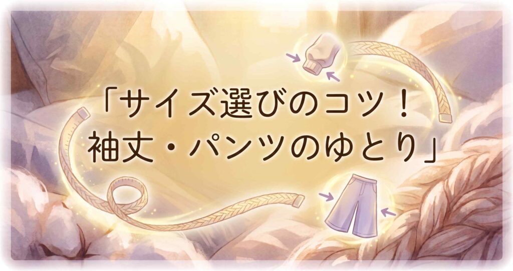 ベネクスコンフォートタッチのサイズ選びのコツ。袖丈とパンツのゆとりについて。