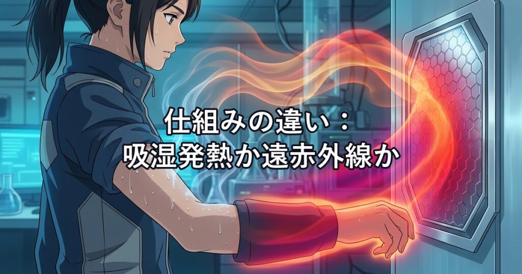 水分を吸収して発熱するヒートテックの仕組みと、体温を遠赤外線として放射するReDリカバリーウェアの仕組み