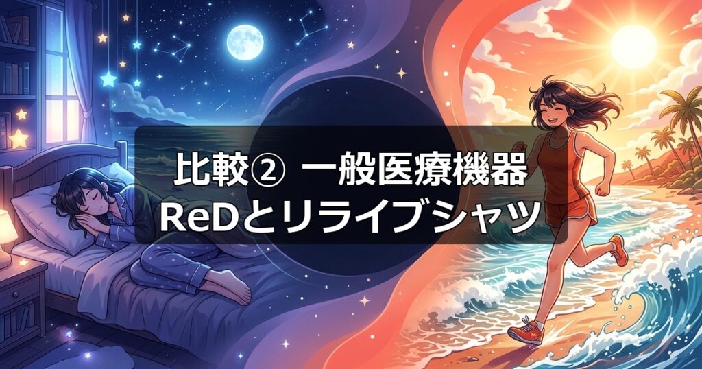 一般医療機器としての届出範囲におけるReDリカバリーウェアとリライブシャツの基準の違い。