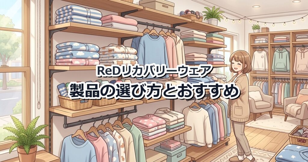 ベッドの上に綺麗に並べられた、パジャマ、インナー、靴下などのReDリカバリーウェアのコレクション