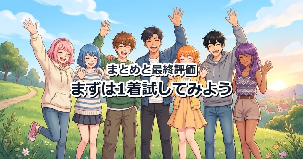 ReDリカバリーウェアを着用したキャラクターたちの集合イラスト