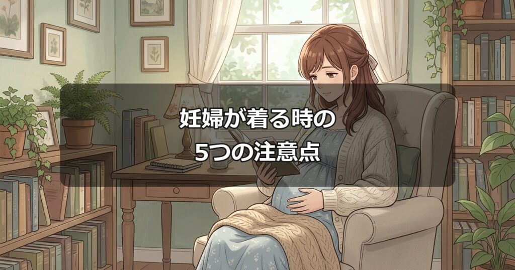 落ち着いた室内で資料を読み、ReDリカバリーウェア使用時の注意点を確認する妊婦のイメージ