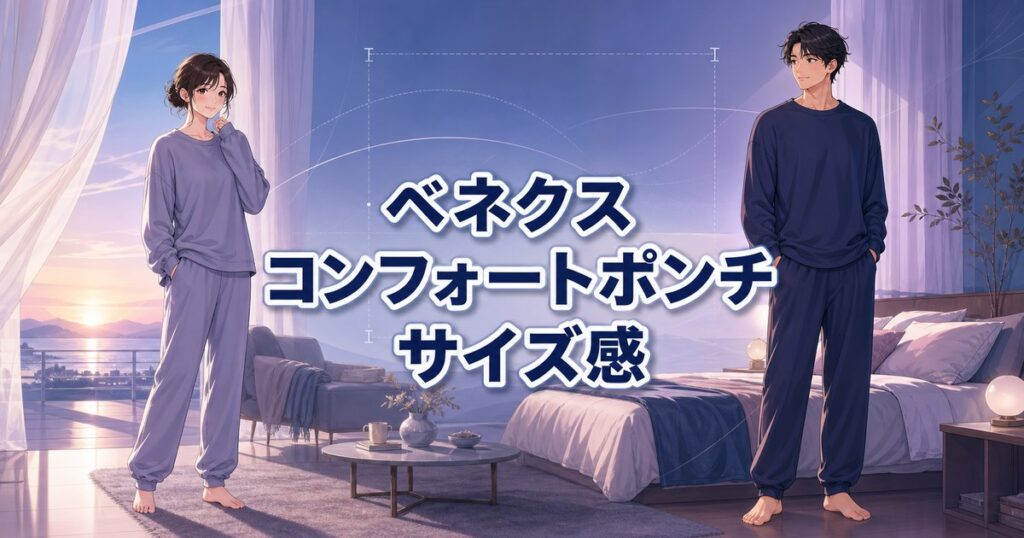 ベネクスコンフォートポンチのサイズ感を公式目安と口コミで確かめる男女の部屋着姿