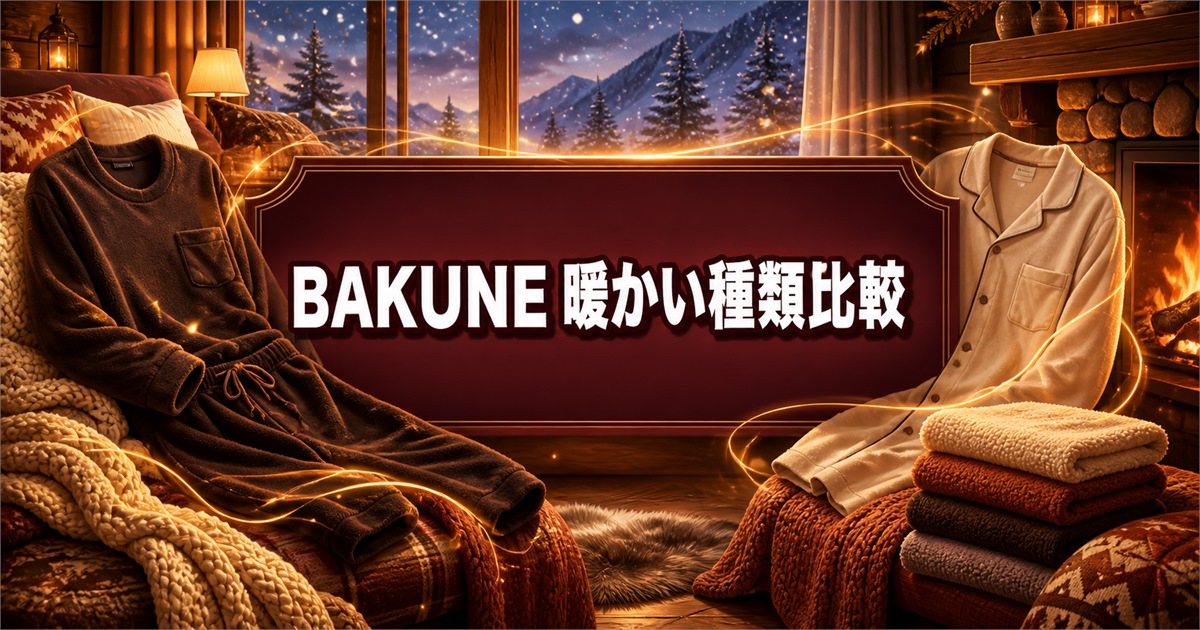 BAKUNEの暖かい種類比較を表す、雪夜の暖炉と厚手のパジャマ