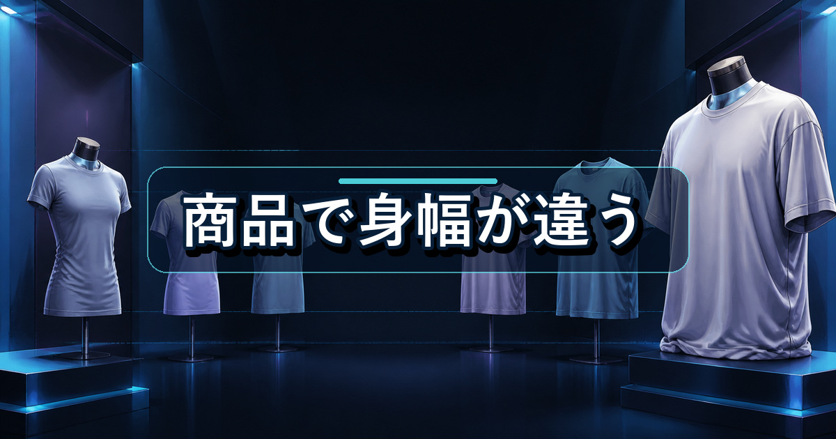 商品別に幅の異なるリライブシャツのサイズ感を細身からゆったりまで比較