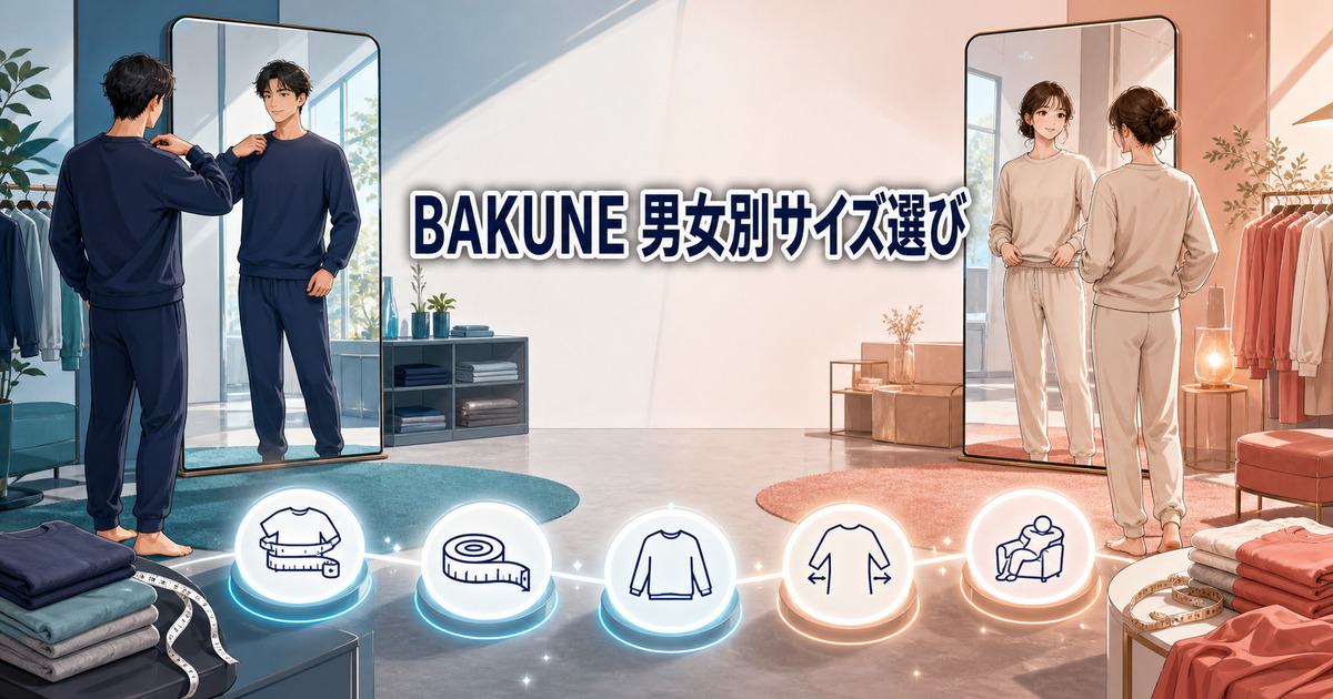 BAKUNEスウェットのサイズ感を男女別に鏡と採寸で確かめる選び方