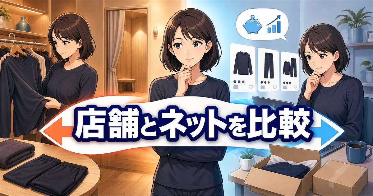 ベネクス リカバリーウェアの店舗購入とネット購入の特徴を比較する買い物客
