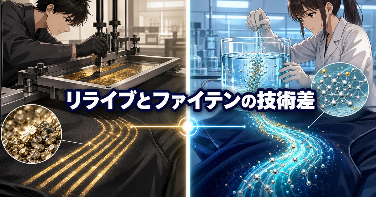 リライブの鉱石プリントとファイテンの水溶化メタルという技術の違い