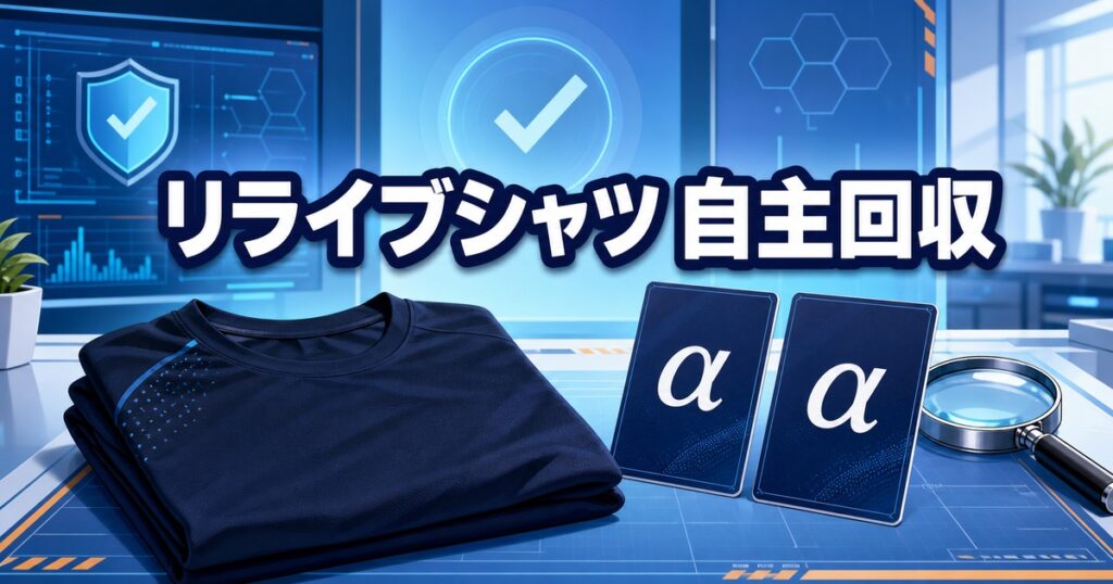 リライブシャツの自主回収対象となるα付き2製品を確認する場面