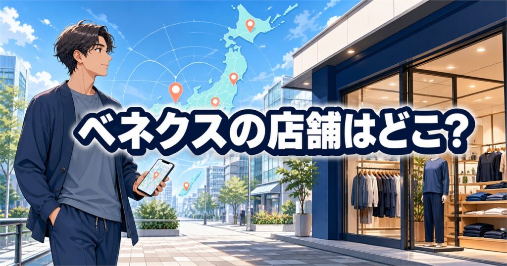 ベネクス リカバリーウェアの店舗を日本地図とスマートフォンで探す買い物客