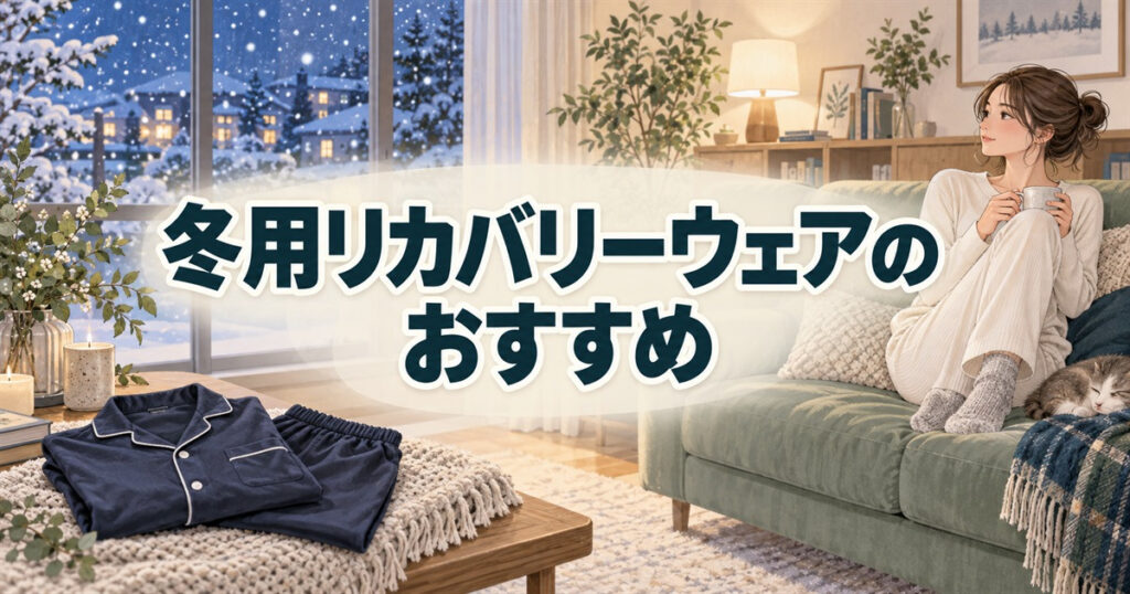 冬の室内でくつろぐ長袖の部屋着姿と冬用リカバリーウェアのおすすめ