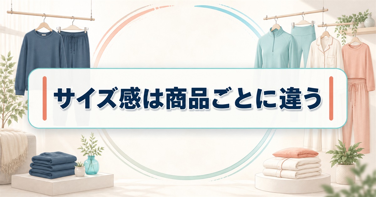 MIGARUのサイズ感が商品ごとに異なることを示す複数のリカバリーウェア